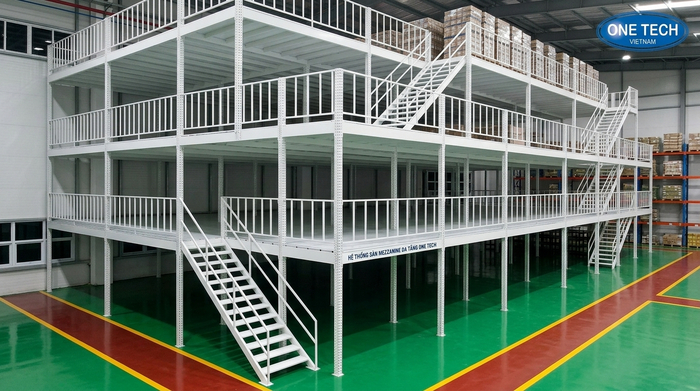Kệ sàn mezzanine thực tế có nhiều tầng lưu trữ