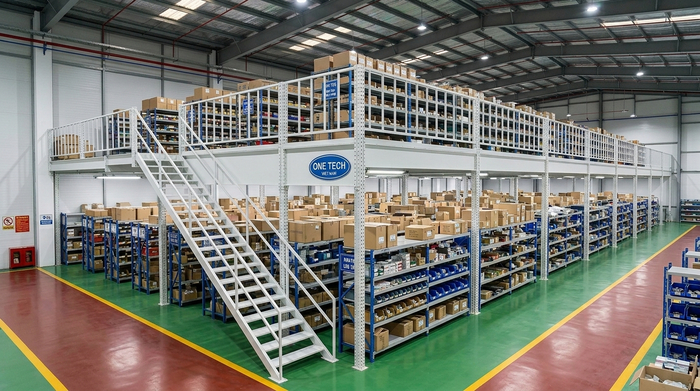 Kệ sàn mezzanine thực tế trong nhà kho cao