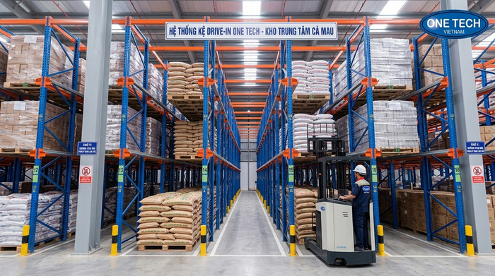 Kệ drive in cho kho bao bì và vật tư sản xuất tại Cà Mau