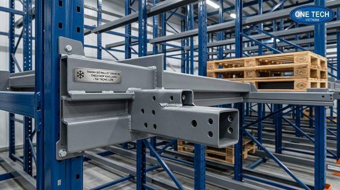 Thanh ray đỡ pallet của kệ drive in cho kho lạnh và kho thường