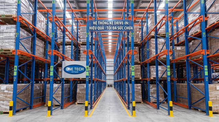 Kho hàng đồng nhất sử dụng kệ drive in để lưu trữ pallet theo lô
