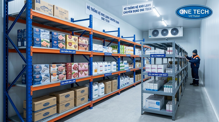 Kệ kho lạnh trung tải và kệ sắt V lỗ mâm dày