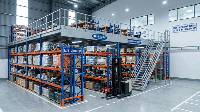 Kệ sàn mezzanine kết hợp kệ selective tại Cà Mau