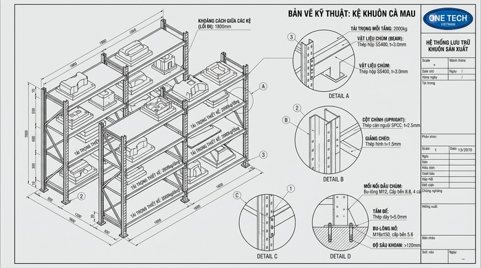 Bản vẽ kỹ thuật Kệ Khuôn Cà Mau trước khi sản xuất