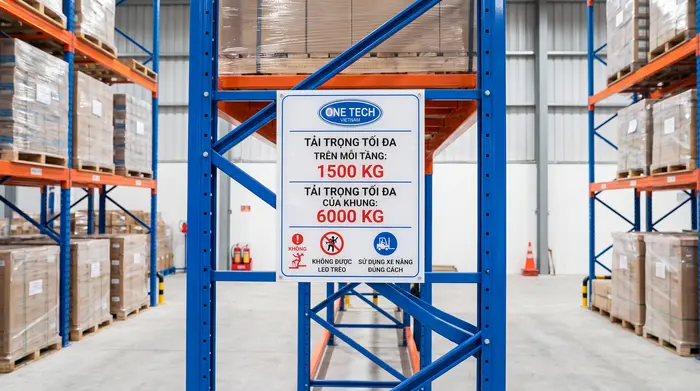 Biển tải trọng kệ kho trung chuyển Biển tải trọng kệ kho giúp vận hành kho trung chuyển an toàn