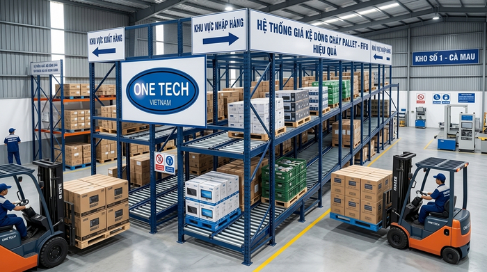 Kệ pallet con lăn Cà Mau cho kho xuất nhập nhanh Kệ pallet con lăn Cà Mau cho luồng hàng FIFO