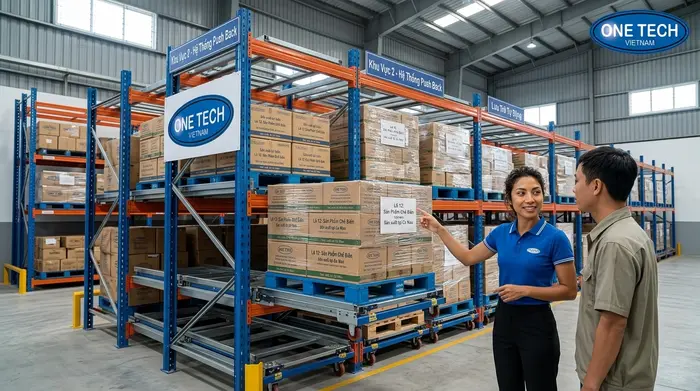 Bàn giao vận hành hệ thống kệ Push Back Cà Mau