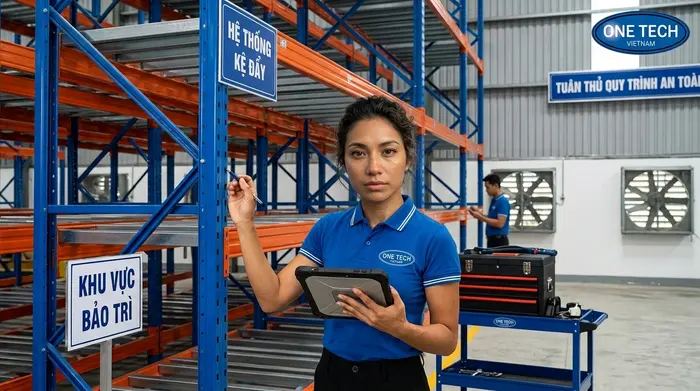 Bảo trì định kỳ kệ Push Back Cà Mau trong kho ẩm
