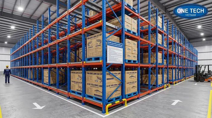 Cấu tạo tổng quan của kệ Push Back Cà Mau trong kho pallet