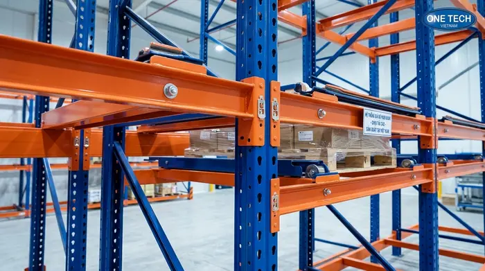 Chi tiết khung chịu lực của kệ Push Back Cà Mau