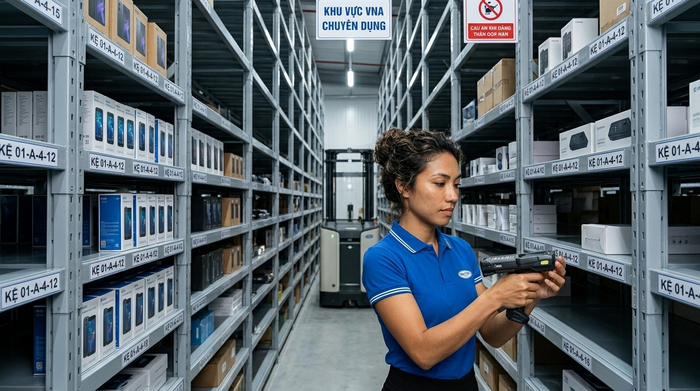 Quản lý vị trí hàng hóa trên kệ VNA Mã vị trí trên kệ VNA hỗ trợ quản lý kho bằng barcode