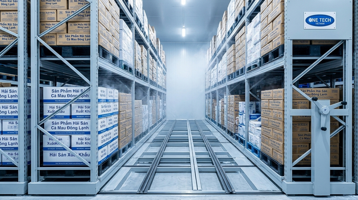 Mobile rack Cà Mau tối ưu diện tích kho lạnh Kệ mobile rack Cà Mau cho kho lạnh diện tích hạn chế