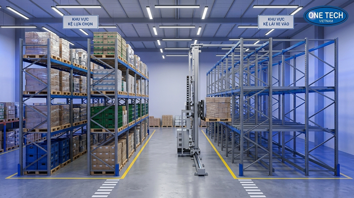 So sánh kệ Selective và kệ Drive-In khi kết hợp stacker crane