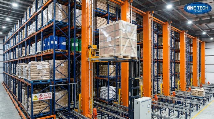 Stacker crane bán tự động cho kho pallet tải trọng nặng
