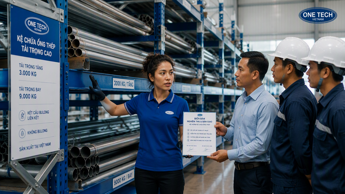 Bàn giao và đào tạo sử dụng kệ kho để ống thép Bàn giao và đào tạo sử dụng kệ kho để ống thép