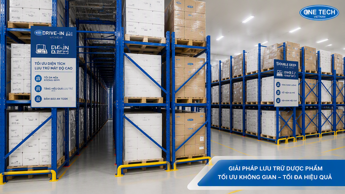 Kệ Drive In kho dược phẩm mật độ cao Kệ Drive In kho dược phẩm mật độ cao giúp tối ưu diện tích lưu trữ
