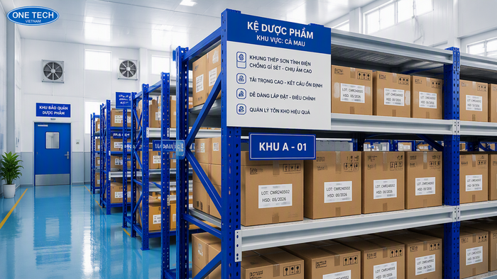Kệ kho dược phẩm Cà Mau cho kho thuốc tiêu chuẩn Kệ kho dược phẩm Cà Mau trong kho thuốc tiêu chuẩn, thông thoáng và dễ kiểm kê