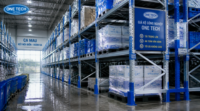 Kệ kho logistics Cà Mau trong kho hàng công nghiệp