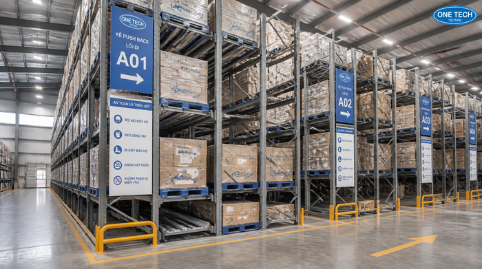 Kệ push-back trong kho logistics Cà Mau