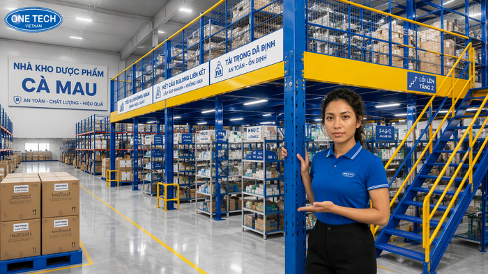Kệ sàn lửng Mezzanine kho dược phẩm Cà Mau Kệ sàn lửng Mezzanine cho kho dược phẩm Cà Mau tận dụng chiều cao nhà kho