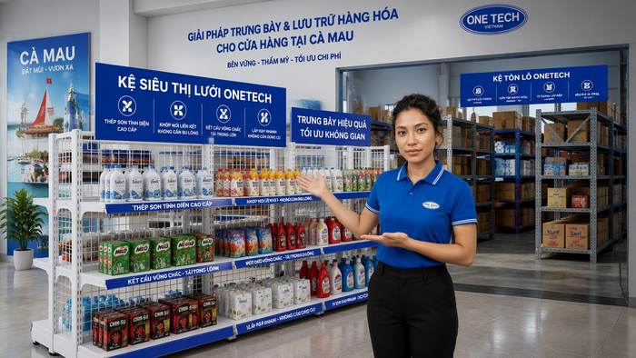 Kệ siêu thị lưới và kệ tôn lỗ cho cửa hàng tại Cà Mau