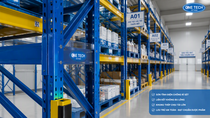 Khung thép kệ kho dược phẩm sơn tĩnh điện Khung thép kệ kho dược phẩm sơn tĩnh điện chống gỉ và chịu tải ổn định