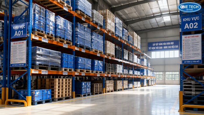 Pallet kết hợp kệ pallet racking cho kho hàng tại Cà Mau