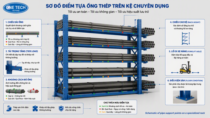 Sơ đồ điểm đỡ ống thép trên kệ chuyên dụng Sơ đồ điểm đỡ ống thép trên kệ chuyên dụng