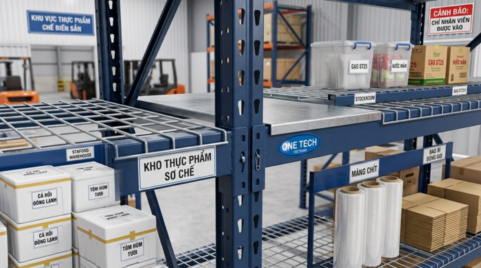 Cấu tạo kệ trung tải thép chịu lực gồm chân trụ beam và mâm tầng